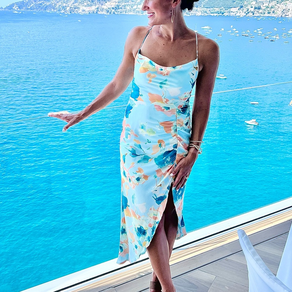 Satin Midi Dress, watercolors